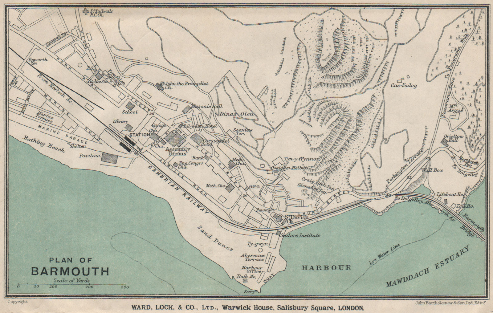 BARMOUTH vintage town/city plan. Wales. WARD LOCK 1923 old antique map chart